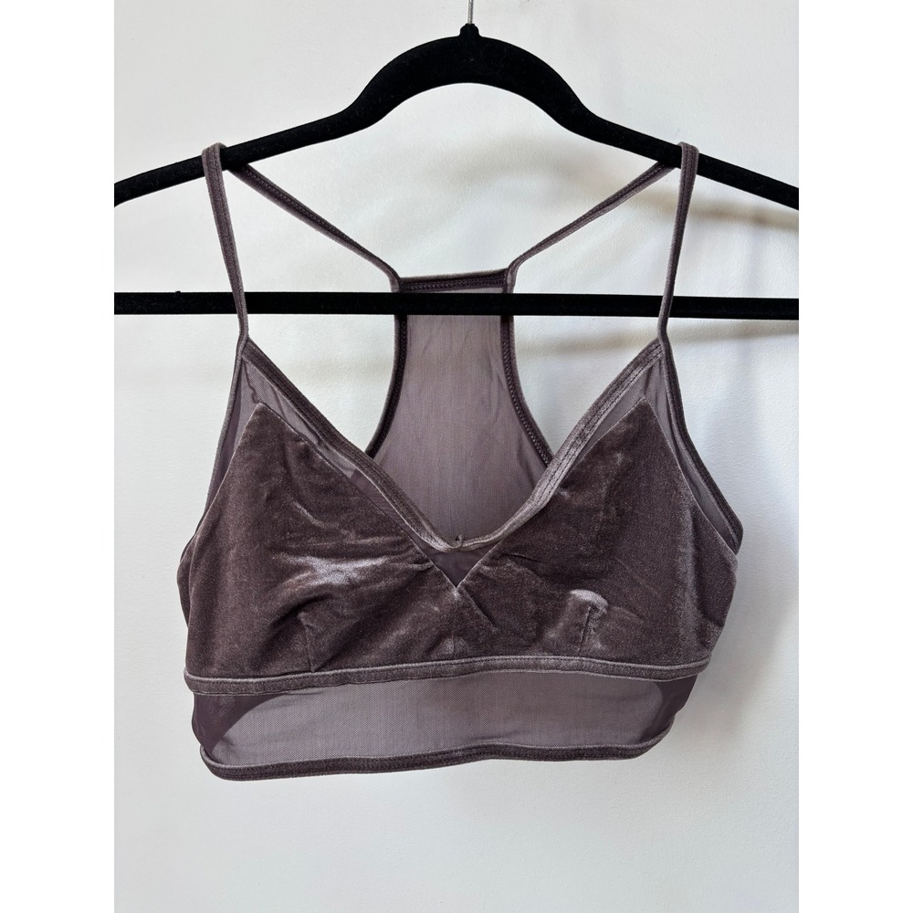 Alo Yoga Lush Bra Velvet Mesh Strappy Racerback Sports Bra Purple Lavender S